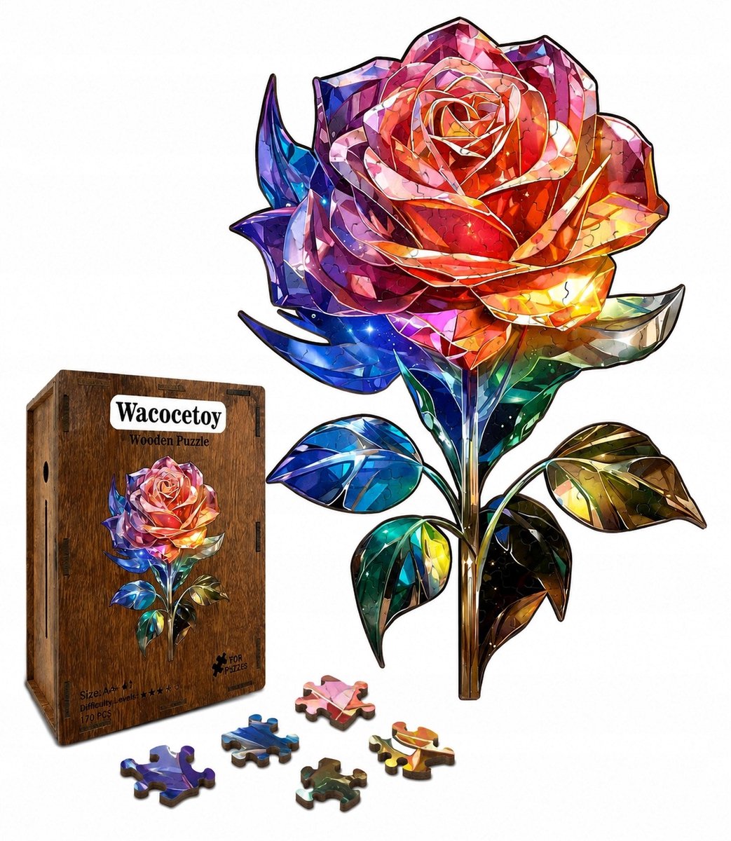 Houten Puzzel Roos 140 Stukjes A4 - Creatieve Decoratie & Cadeau 8+