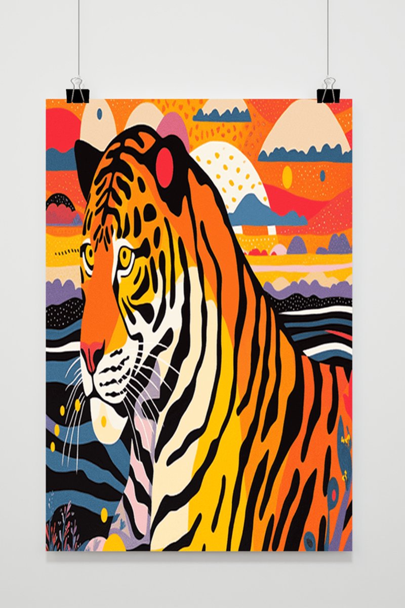 Tijger poster - Japanse kunst - Japanse - Natuur - Dieren - posters - formaat 100x70cm - L480