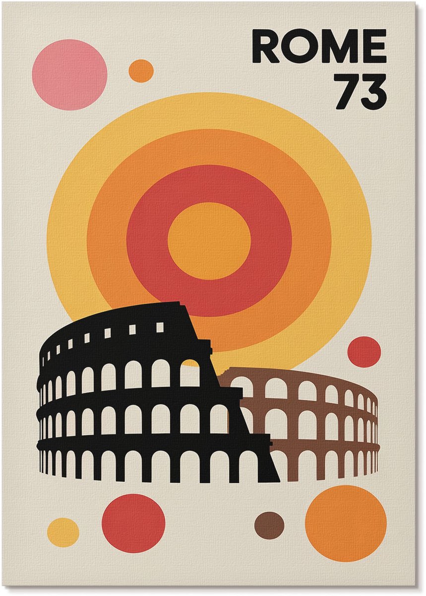 Tulup Polycanvas Wandposter - Retro Rome, Poster - A4 - Oranje Patroon - Rechthoek - Canvasposter - Woonkamer, Slaapkamer, Kantoor - Modern