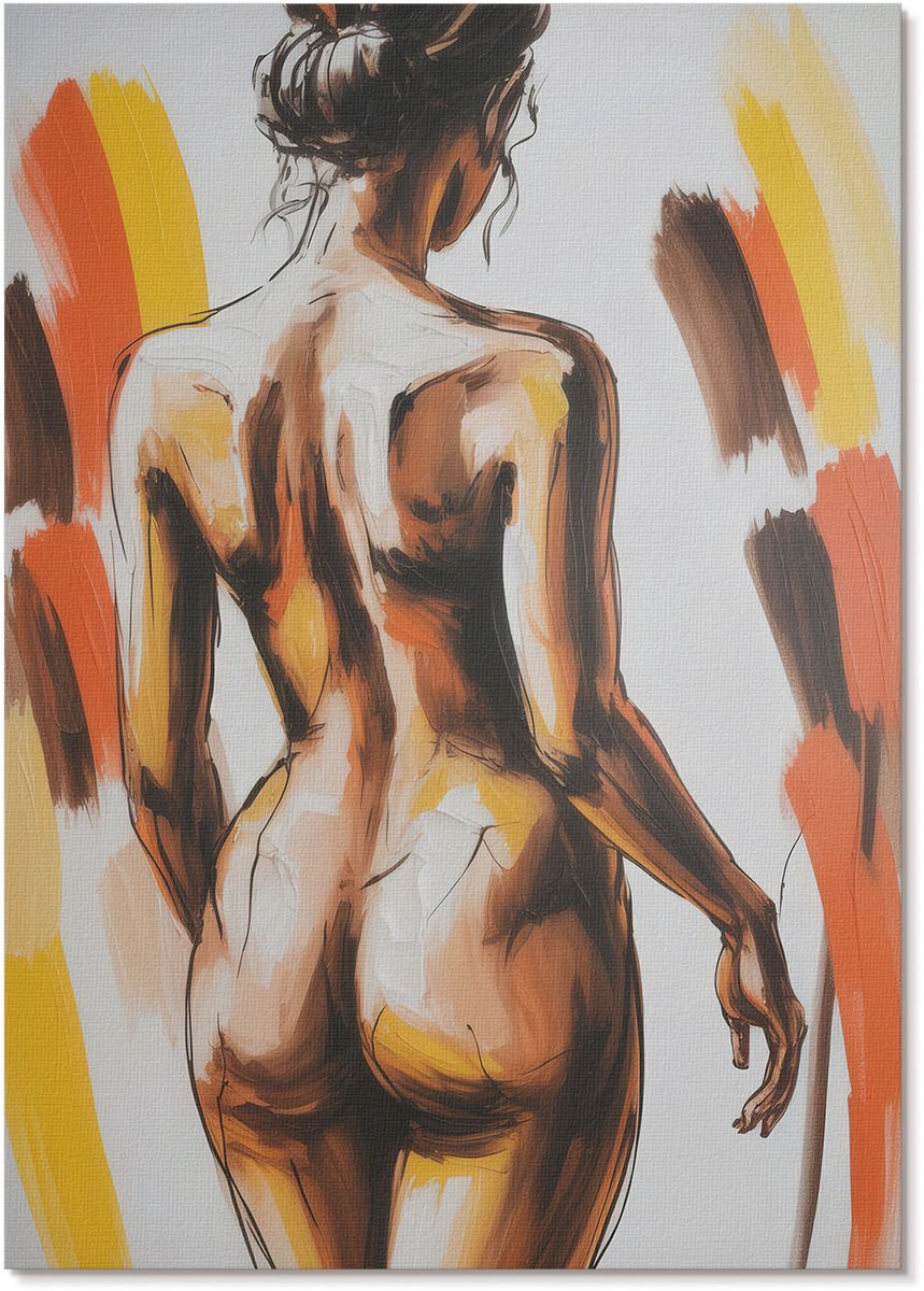 Tulup Polycanvas Wandposter - Schilderij Van Een Vrouw, Schilderen - A4 - Bruin Kunst - Rechthoek - Canvasposter - Woonkamer, Slaapkamer, Kantoor - Erotisch