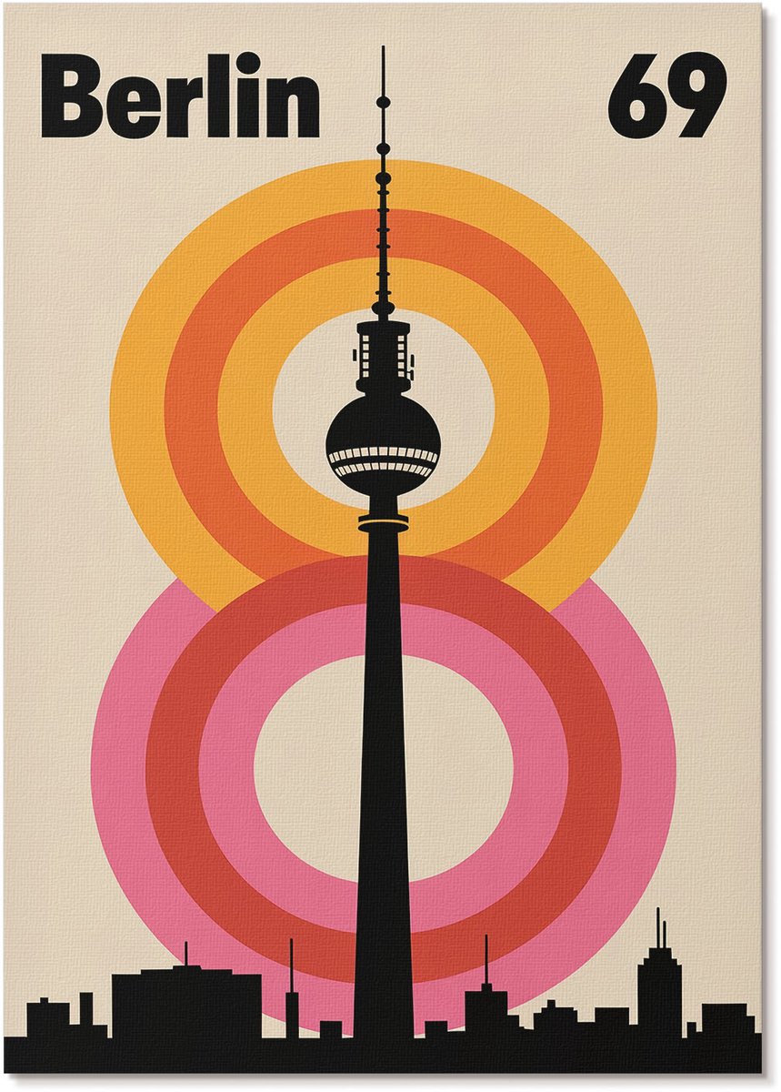 Tulup Polycanvas Wandposter - Berlijn Retro, Poster - A4 - Beige Kunst - Rechthoek - Muurkunst - Woonkamer, Slaapkamer, Kantoor - Retro