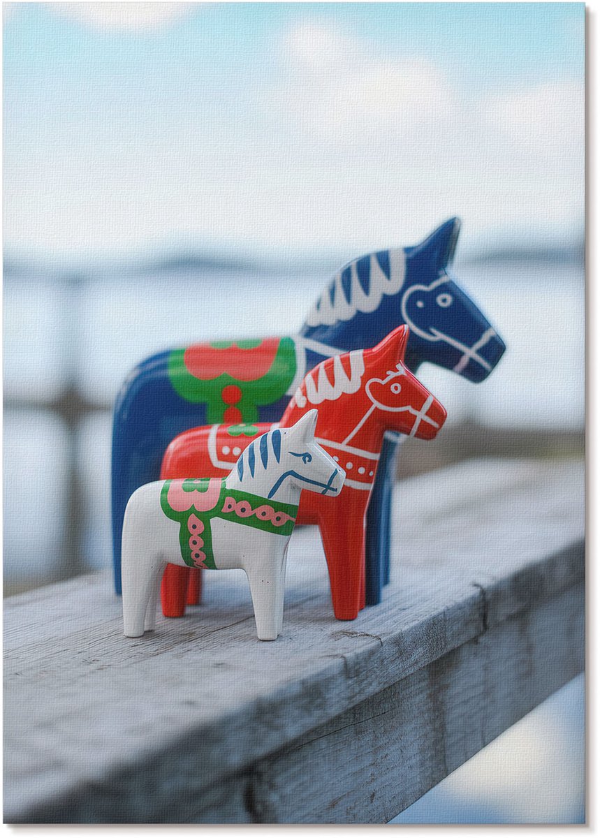 Tulup Canvas Poster Polycanvas - Kleurrijke Paarden, Fotografie - A4 - Blauw Patroon - Rechthoek - Decoratieve poster - Woonkamer, Slaapkamer, Kantoor - Klassiek