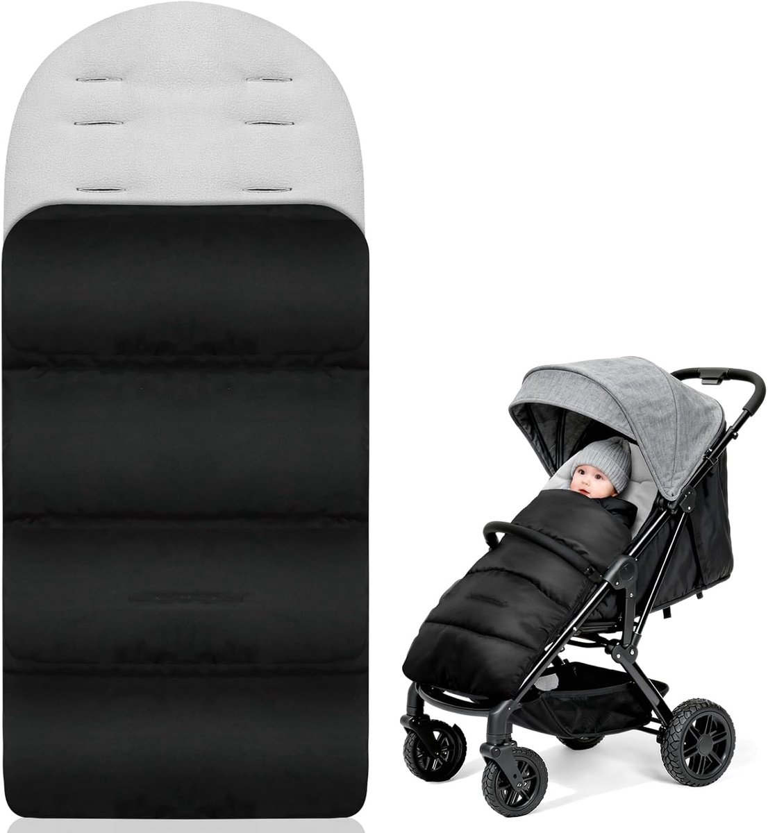 Voetenzak voor kinderwagen, voetenzak voor baby's, voetenzak, babyschaal met ritssluiting, knuffelzak, babydeken, kinderwagen, universeel en waterdicht, machinewasbaar, grijs