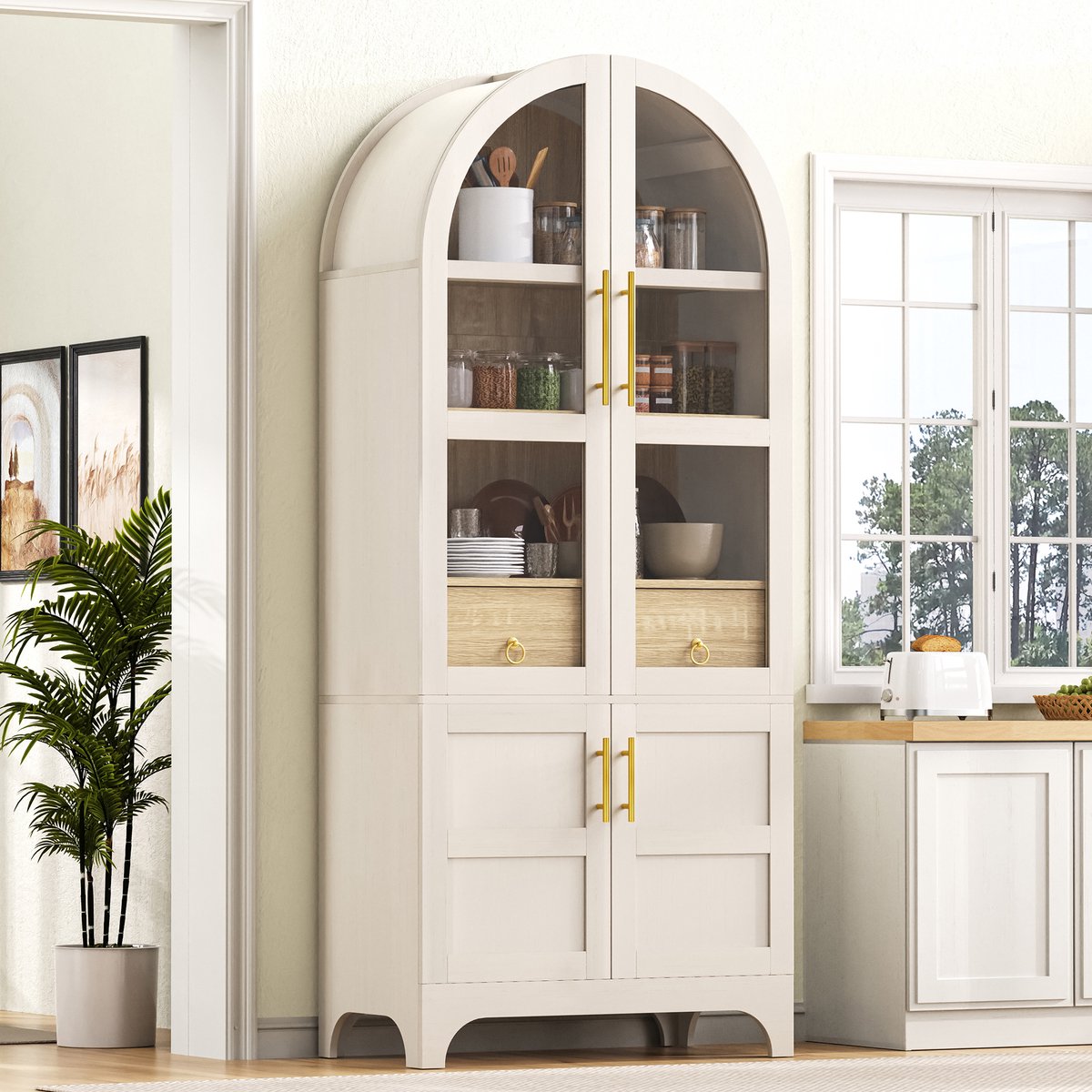 Clruro Highboard 76x40x180 cm - met Riffelglas, Lade en Verstelbare Planken - MDF/Glas - Wit