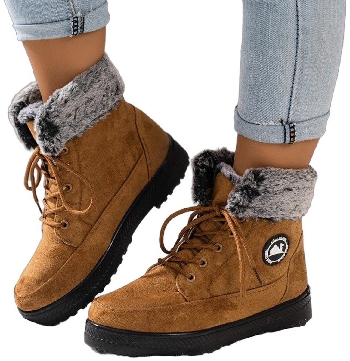 Currero Snowboots Dames Sneeuwlaarzen Dames Winterlaarzen Gevoerde Winterschoenen Waterdicht Antislip Zool Warm Gevoerd Wandellaarzen Winter Kaki Creme