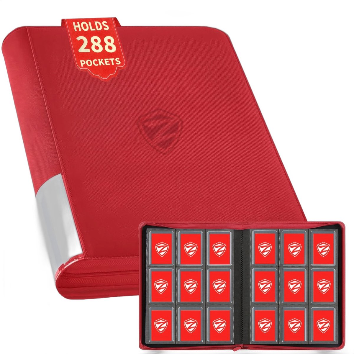 Currero Toploader Binder - Verzamelmap Kaarten - Geschikt voor Pokemon - 4 Pocket - 9 Pocket - 12 Pocket - Trading Card Map - Toploadermap - Rood - 288 Kaarten