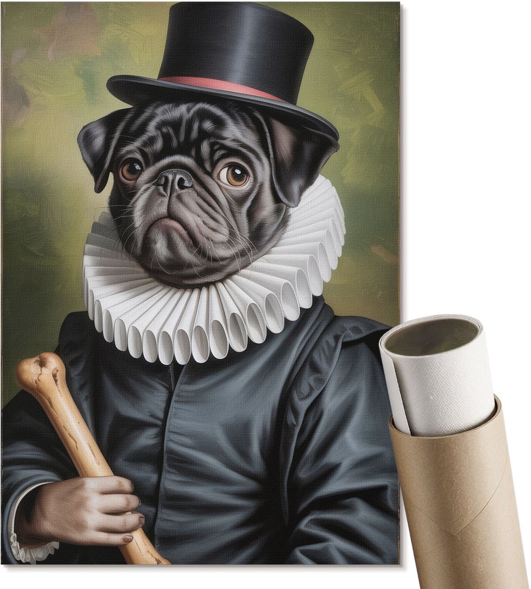 Coloray Polycanvas Poster - De Hond Van De Aristocraat, Illustratie - A4 - Zwart Illustratie - Rechthoek - Wandkunst - Woonkamer, Slaapkamer, Kantoor - Humoristisch