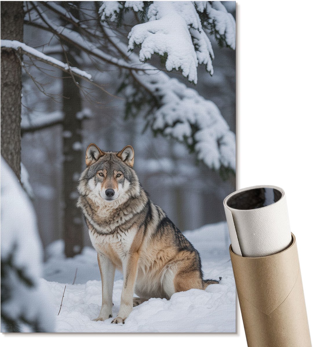 Coloray Polycanvas Wandposter - Wolf In De Sneeuw, Fotografie - A4 - Grijs Wandposter - Rechthoek - Muurkunst - Woonkamer, Slaapkamer, Kantoor - Klassiek