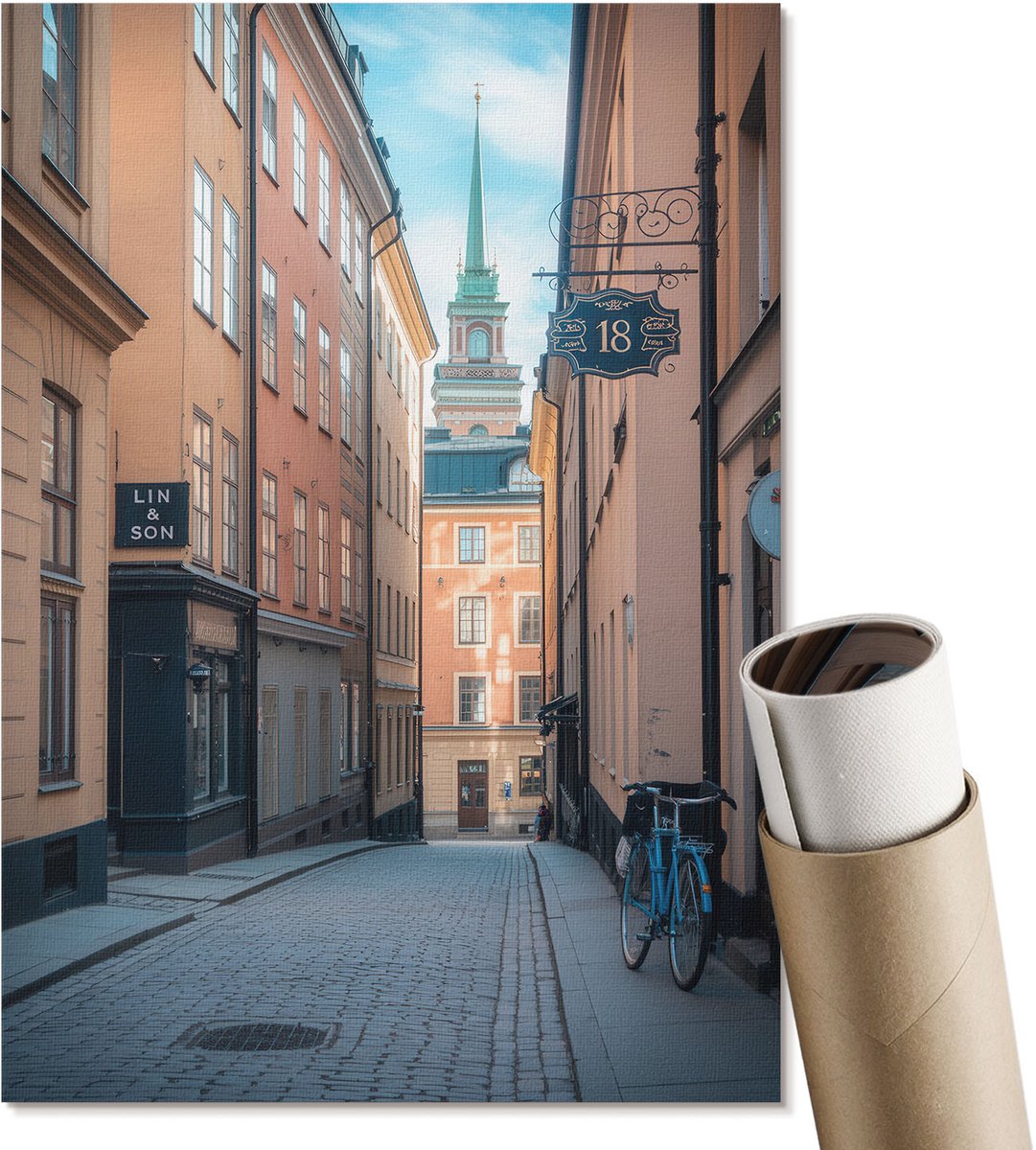 Coloray Polycanvas Poster - Stadsstraat, Fotografie - A4 - Beige Wanddecoratie - Rechthoek - Wandkunst - Woonkamer, Slaapkamer, Kantoor - Modern