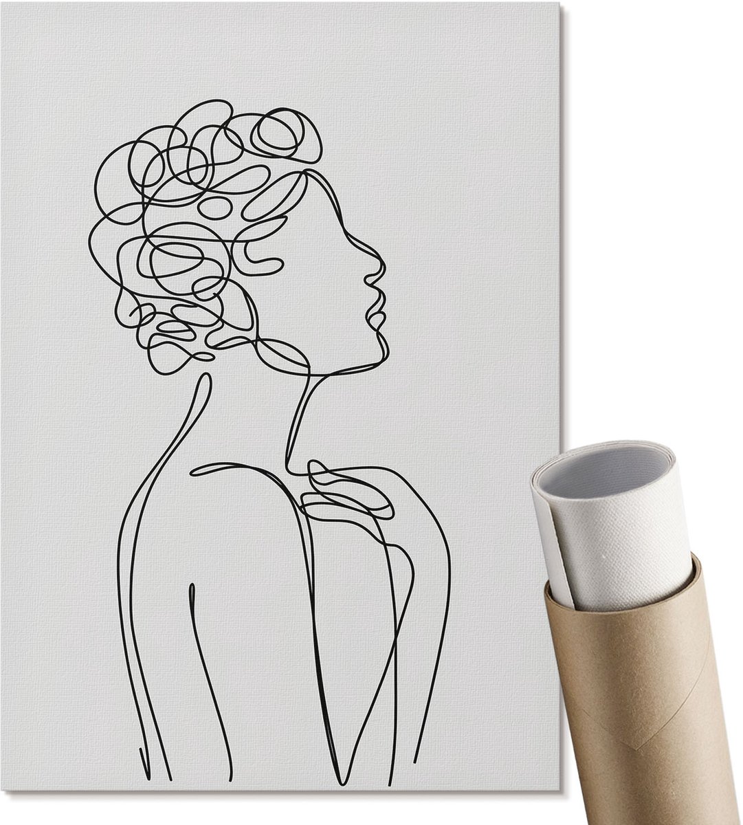 Coloray Polycanvas Wandposter - Lijntekeningen Van Vrouwen, Lijntekening - A4 - Zwart Motief - Rechthoek - Canvasposter - Woonkamer, Slaapkamer, Kantoor - Expressief