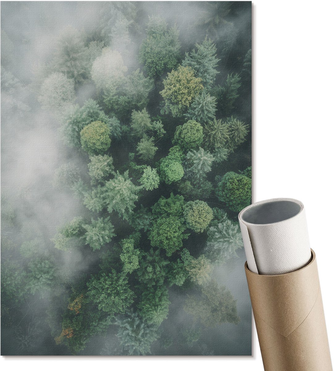 Coloray Polycanvas Poster - Bosmist, Fotografie - A4 - Groen Design - Rechthoek - Muurdecoratie - Woonkamer, Slaapkamer, Kantoor - Klassiek