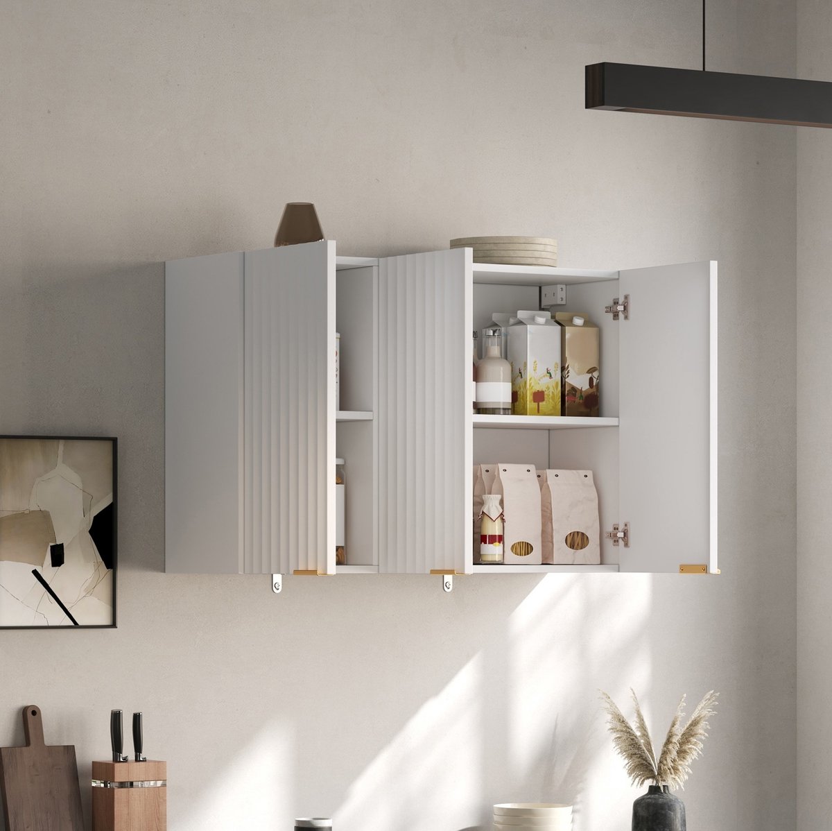 MODENUIT Keukenkast - Wandschrank Met 3 Deuren - Voor Keuken, Woonkamer En Badkamer - MDF - Wit - 90x29x60 Cm