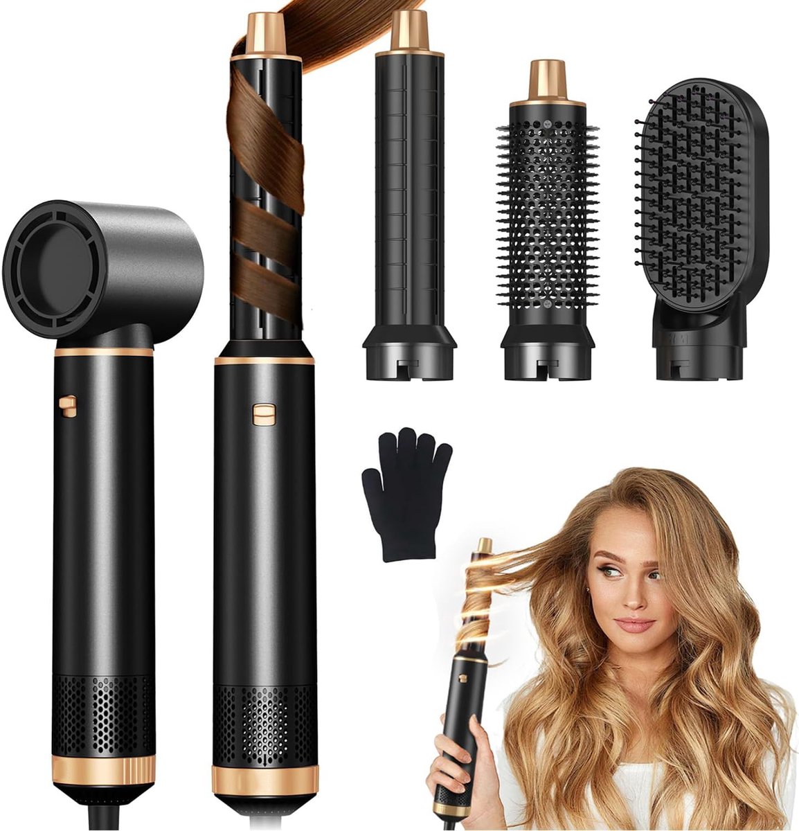3-in-1 Haarstyler met Air Wrap - 5 Verwisselbare Opzetstukken - 12,5 m/s Luchtstroom 60.000 RPM - Negatieve Ionen - Ergonomisch 360° Draaibaar Snoer