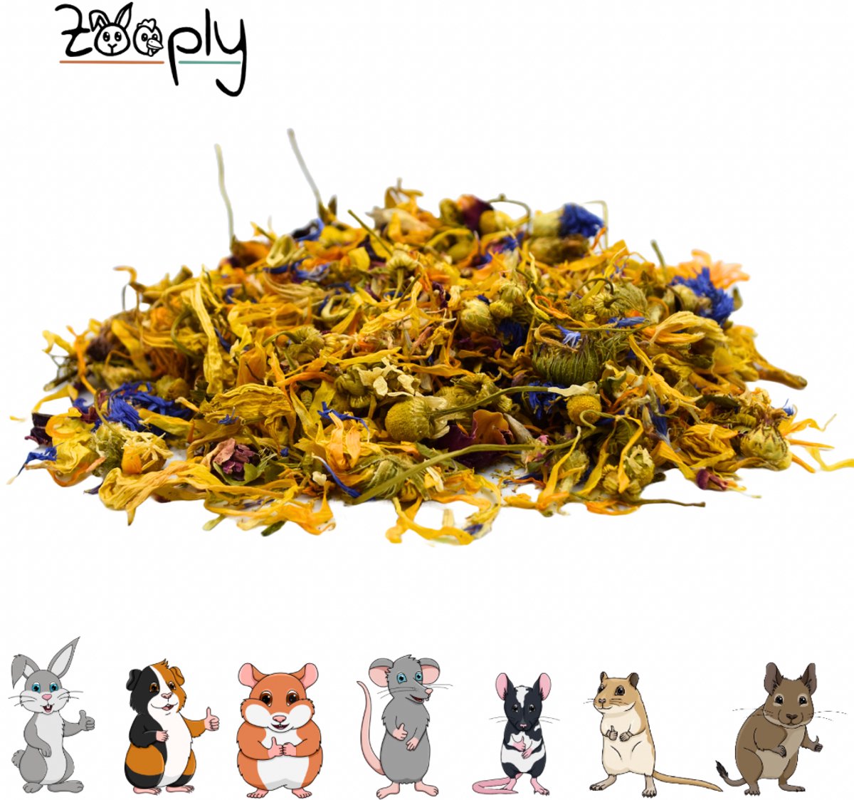 Zooply Bloemenmix - Kruiden & Snacks - 100% natuurlijk - Voor konijnen & cavia's - 400 gram