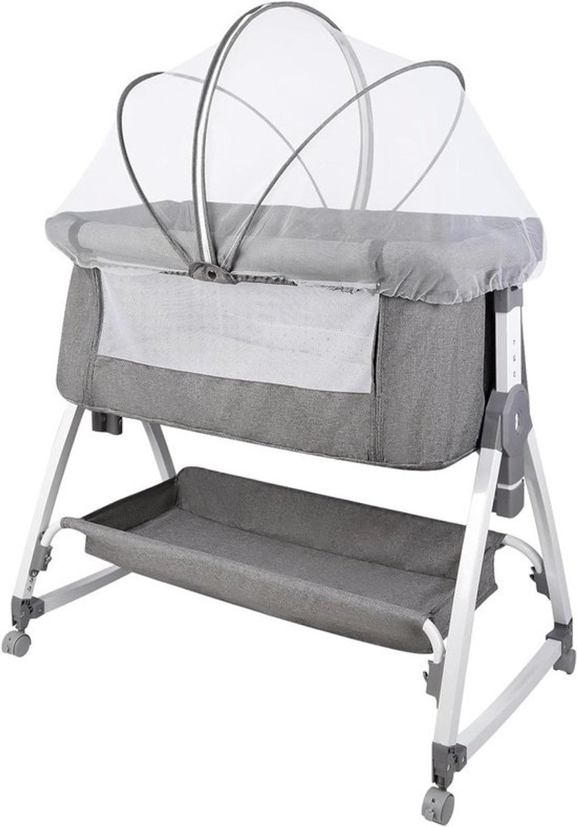 Babyschommel en Wieg - Babybedje Reiswieg - Babyverzorging Thuis - 6-traps Hoogteverstelling - 80x40x115cm - Linnen Grijs