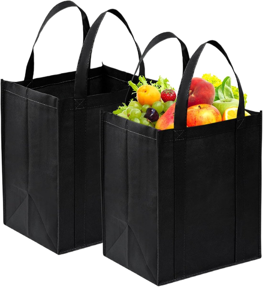 2 Stuks Opvouwbare Boodschappentas, 37 X 31 X 24 cm Zwarte Grote Draagtas