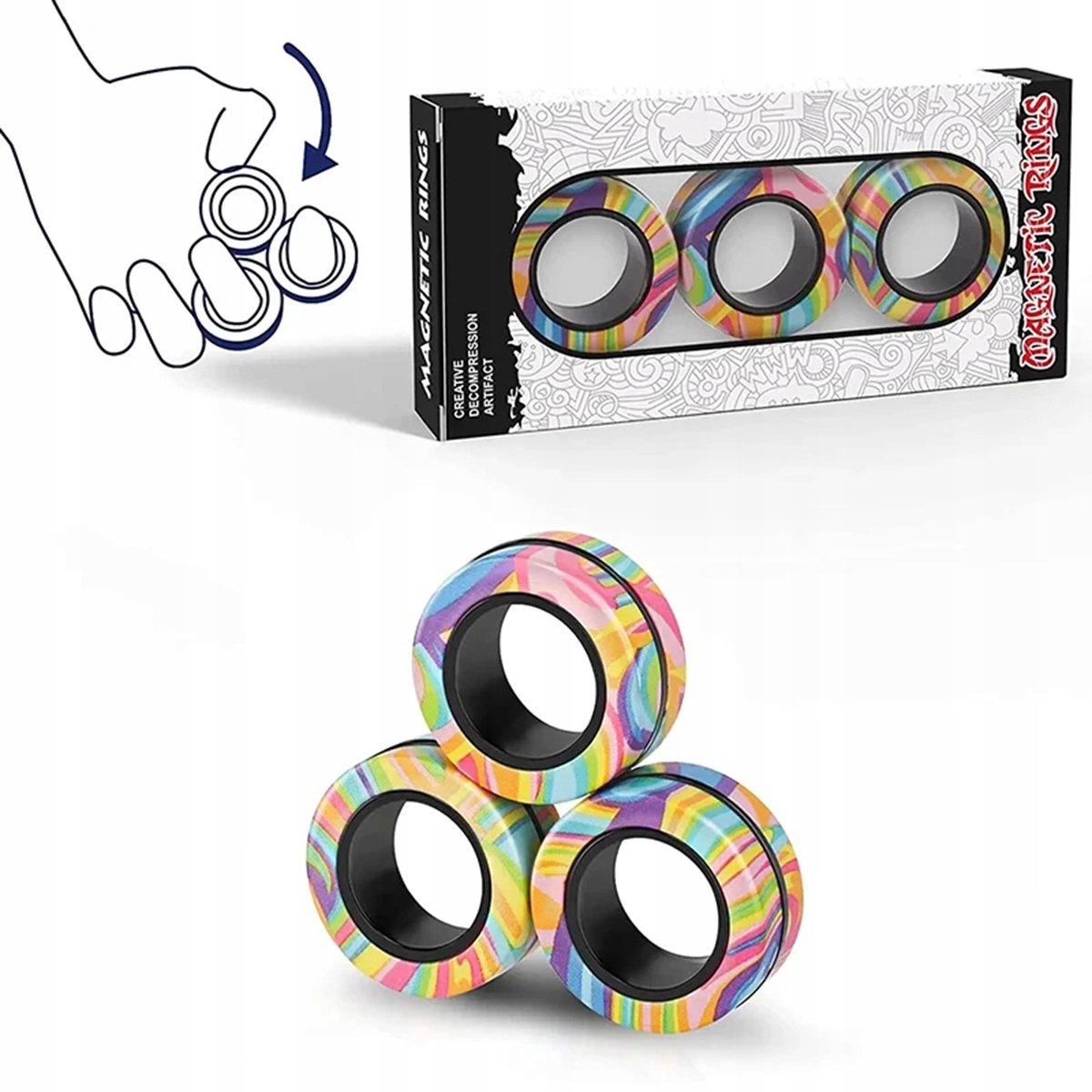 Set van 3 Antistress Magnetische Draaiende Ringen