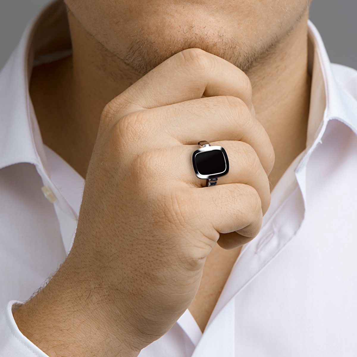 Zilver Gerhodineerde Zegelring onyx 1332581 21.50 mm (68)