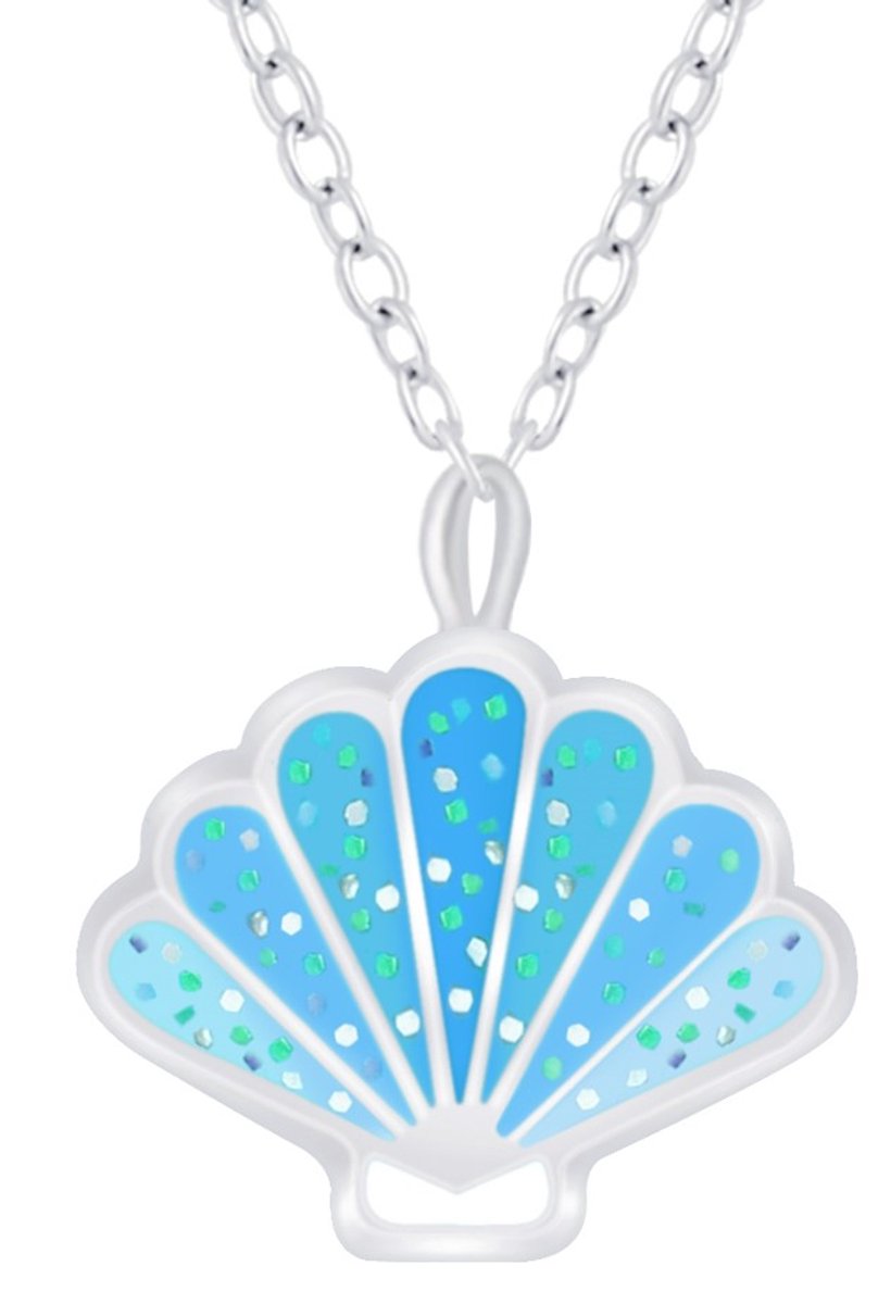 Joy|S - Zilveren schelp hanger met ketting - 36 cm + 5 cm extension - blauw - ketting voor kinderen - sterling zilver 925