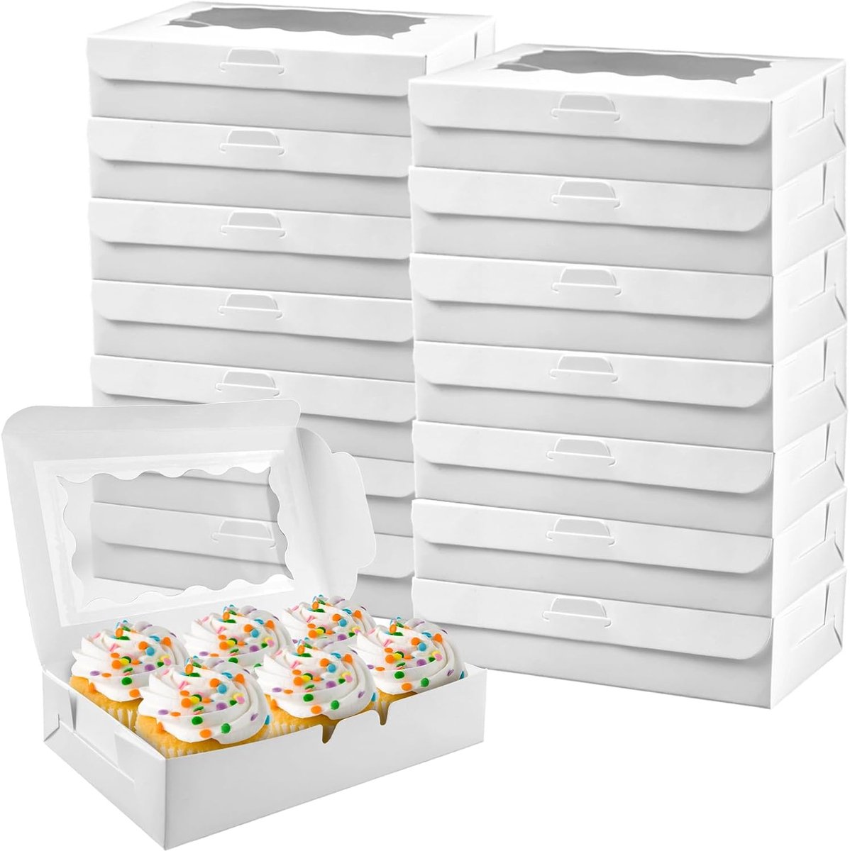 Witte kraftpapieren gebaksdozen met kijkvenster, 15 stuks, 17,8 x 10,9 x 3,8 cm