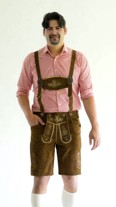 Tannhauser Lederhose Flachau avec Bretelles Court 100% Cuir Véritable Oktoberfest Hommes Déguisements Hommes Lederhosen Man - Cuir - Marron Foncé - 2XL