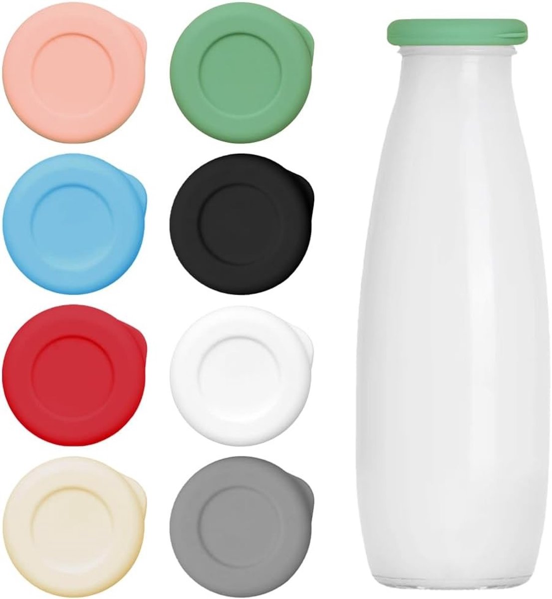 Herbruikbare Siliconen Melkflesdeksels - 8 Stuks, Lekvrije Voedselveilige Covers voor Glasflessen, Perfecte Pasvorm voor UK Melkflesjes
