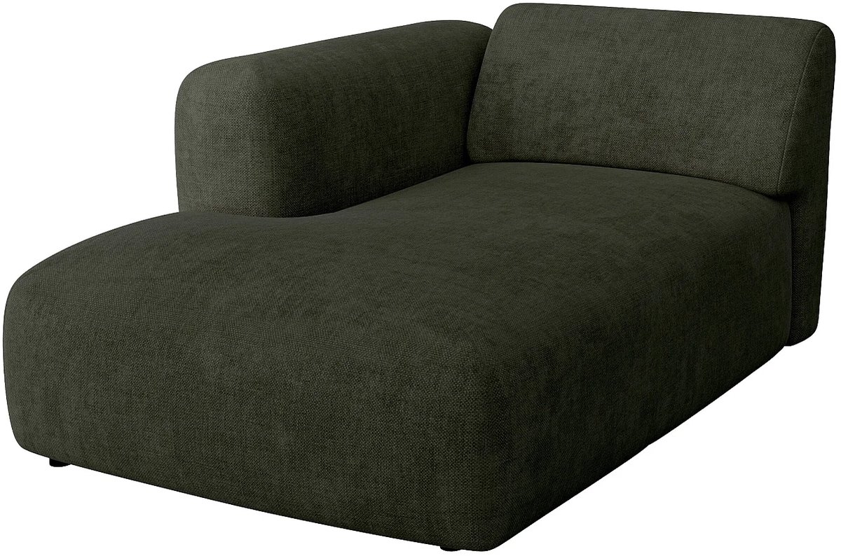 Vente-unique Chaise longue links zonder slaapgedeelte met armleuning in groene stof van Maison Céphy POGNI