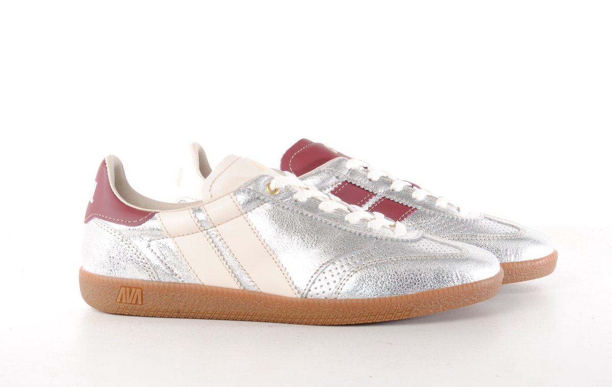 Caval dames sneaker Cava metallic leder zilver en rood