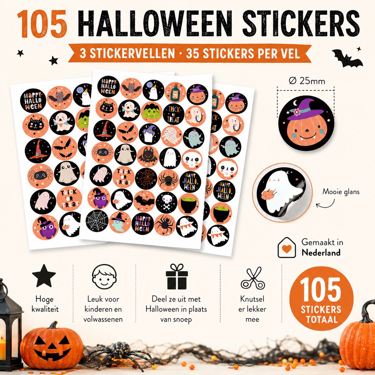 Halloween Stickers - 3 Stickervellen - Halloween Traktatie - 105 Stuks — afbeelding 6