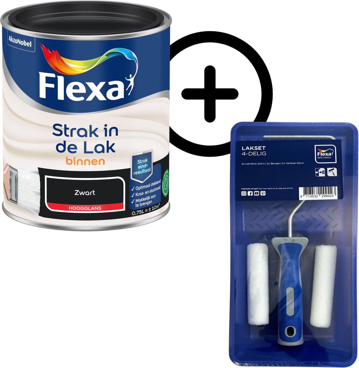 Product Bundel: Flexa - Strak In De Lak Binnenlak - Hoogglans - Zwart - 750 Ml + Flexa Lakset