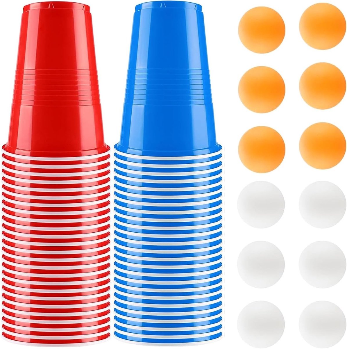 Beer Pong Cup Set - 50 Herbruikbare Bekers (500 ml) en 12 Tafeltennisballen voor Feesten, Verjaardagen en Kampeeruitjes
