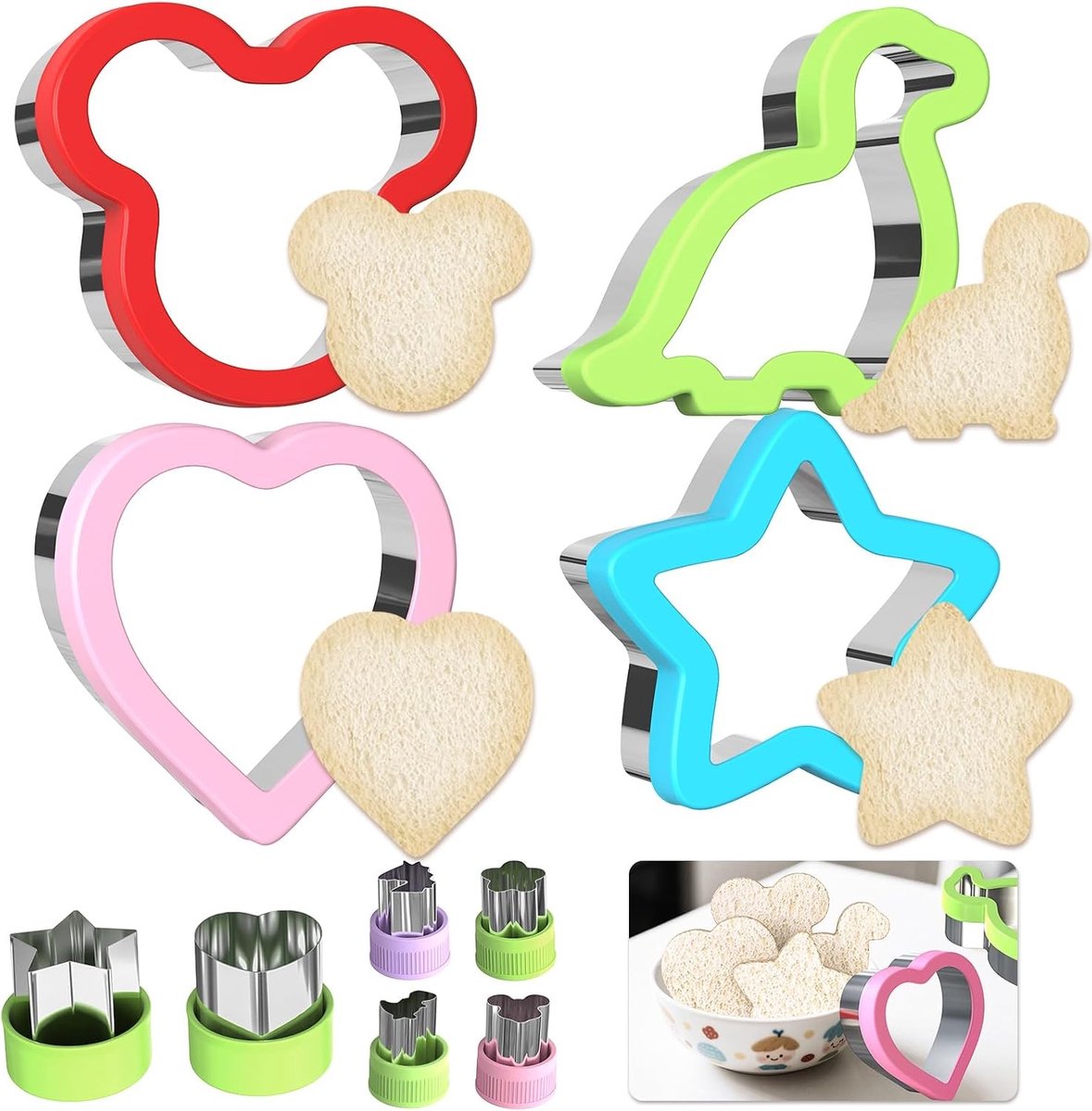 Set van 10 koekjesvormpjes voor kinderen - Ideaal voor brood, groenten en bento - Perfect voor sushi, fruit, taarten en koekjes