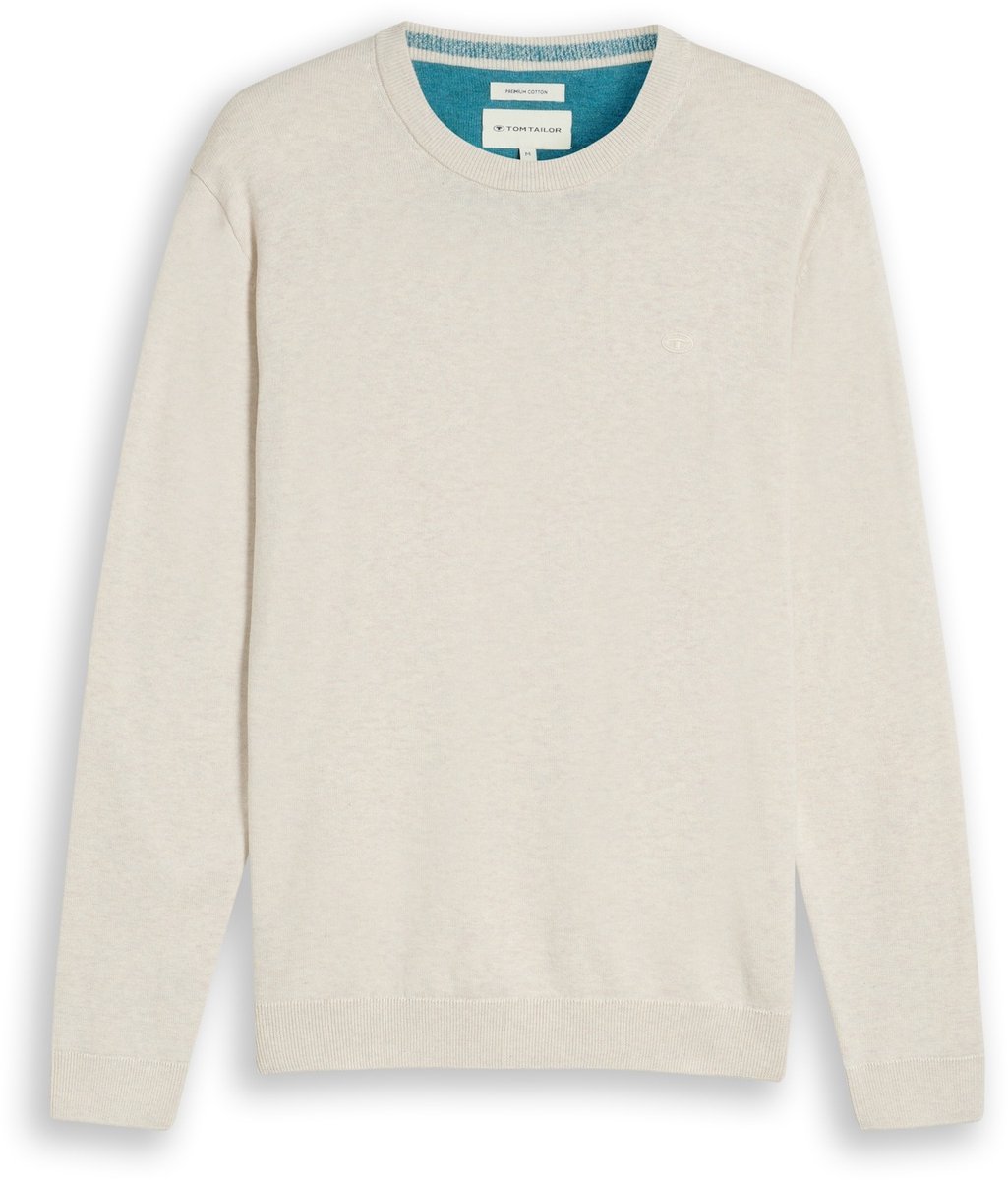 Tom Tailor - Basic gebreide trui van katoen - Maat M - sand white melange
