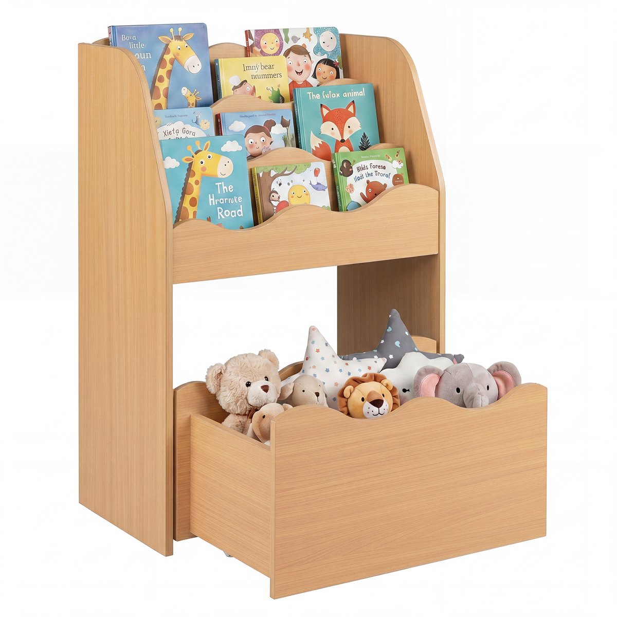 COSTWAY Kinderboekenkast met lade op wielen (natuur)