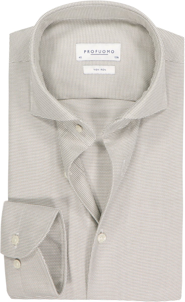 Profuomo slim fit heren overhemd - twill - groen - Strijkvrij - Boordmaat: 38 (EU maat: S)