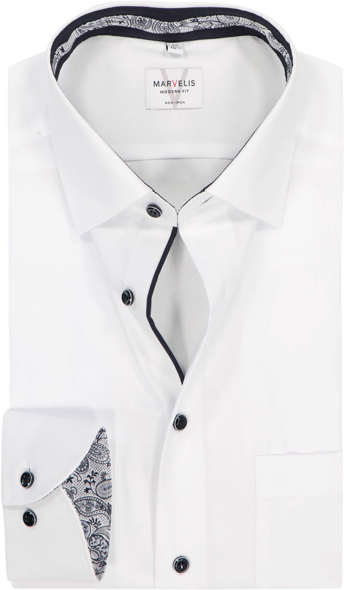 MARVELIS modern fit overhemd - popeline - wit - Strijkvrij - Boordmaat: 45 (EU maat: XXL)