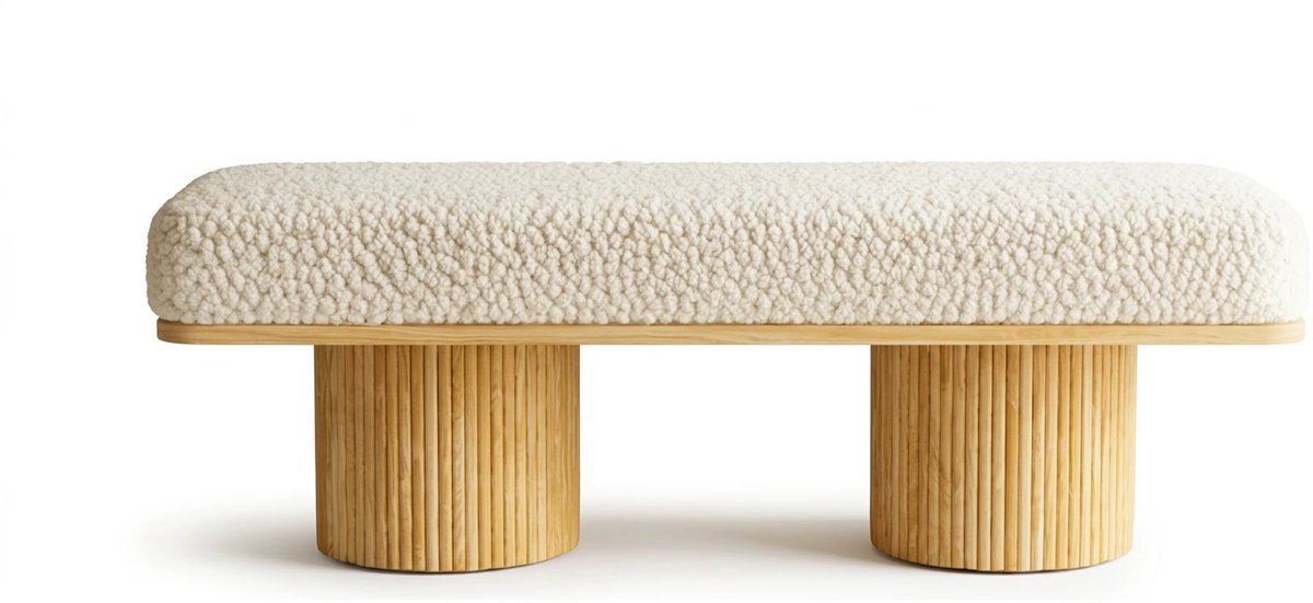 CreateEcom Bank - zitbank - bedbank - eettafelbank - Bank 122cm Breed - Met Fleece Bekleed Ottomaan - Met Massief Houten Poten - Voor Woonkamer, Slaapkamer & Hal, Draagvermogen Tot 150kg