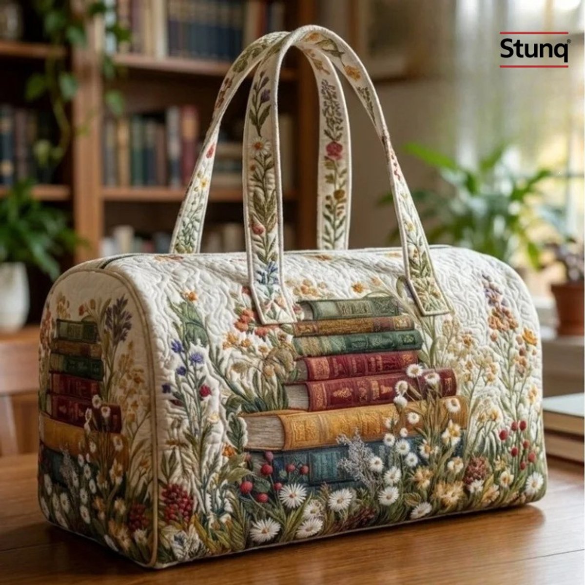 Stunq® Draagbare reistas met boeken- en bloemenprint