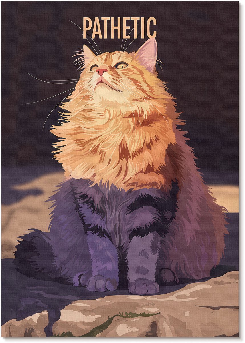Tulup Polycanvas Wandposter - Zielige Kat, Illustratie - A4 - Oranje Design - Rechthoek - Muurkunst - Woonkamer, Slaapkamer, Kantoor - Popcultuur