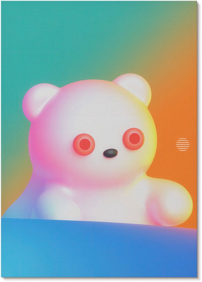 Tulup Polycanvas Wandposter - Kleurrijke Teddybeer, Illustratie - A4 - Turkoois Kunst - Rechthoek - Wandkunstwerk - Woonkamer, Slaapkamer, Kantoor - Expressief