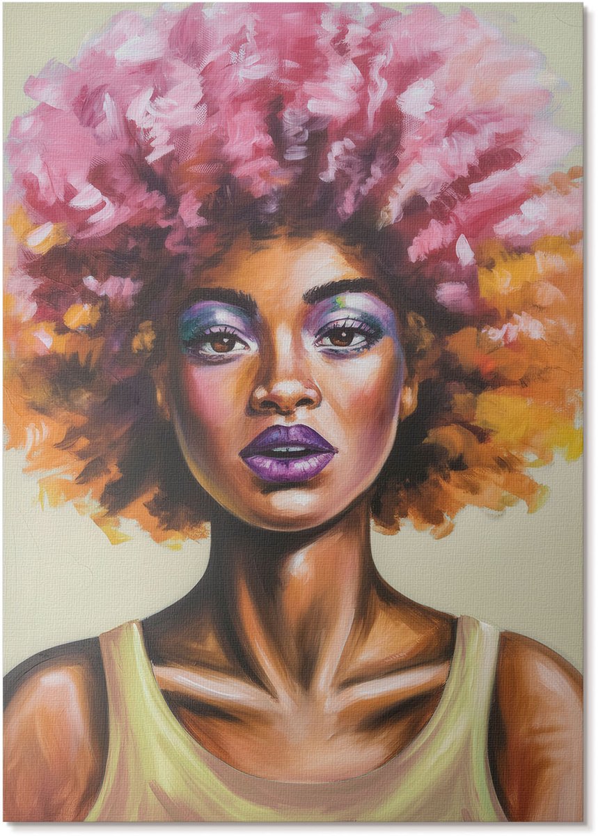 Tulup Polycanvas Wandposter - Afro-Amerikaanse Porter, Schilderen - A4 - Roze Kunst - Rechthoek - Interieurdecoratie - Woonkamer, Slaapkamer, Kantoor - Expressief