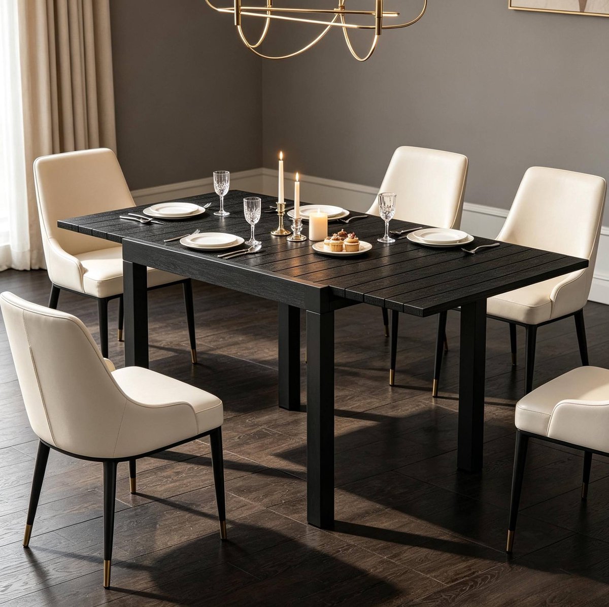 MODENUIT Eettafel - Uitschuifbaar Van 80 Tot 160 Cm - Voor 4 Tot 6 Personen - Aluminium - Zwart - Rechthoek
