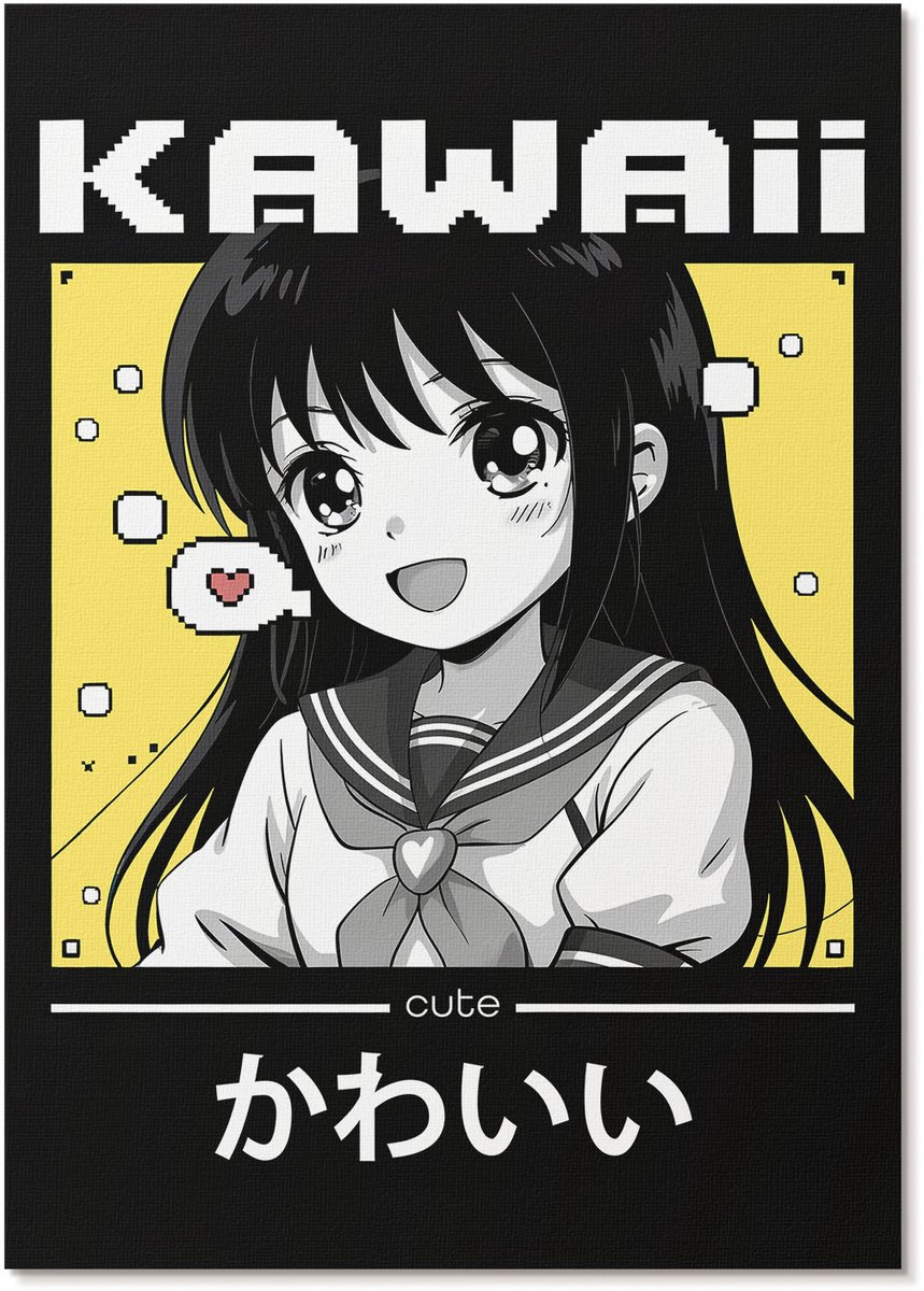 Tulup Polycanvas Wandposter - Kawaii Anime, Illustratie - A4 - Zwart Wandposter - Rechthoek - Muurkunst - Woonkamer, Slaapkamer, Kantoor - Anime/manga