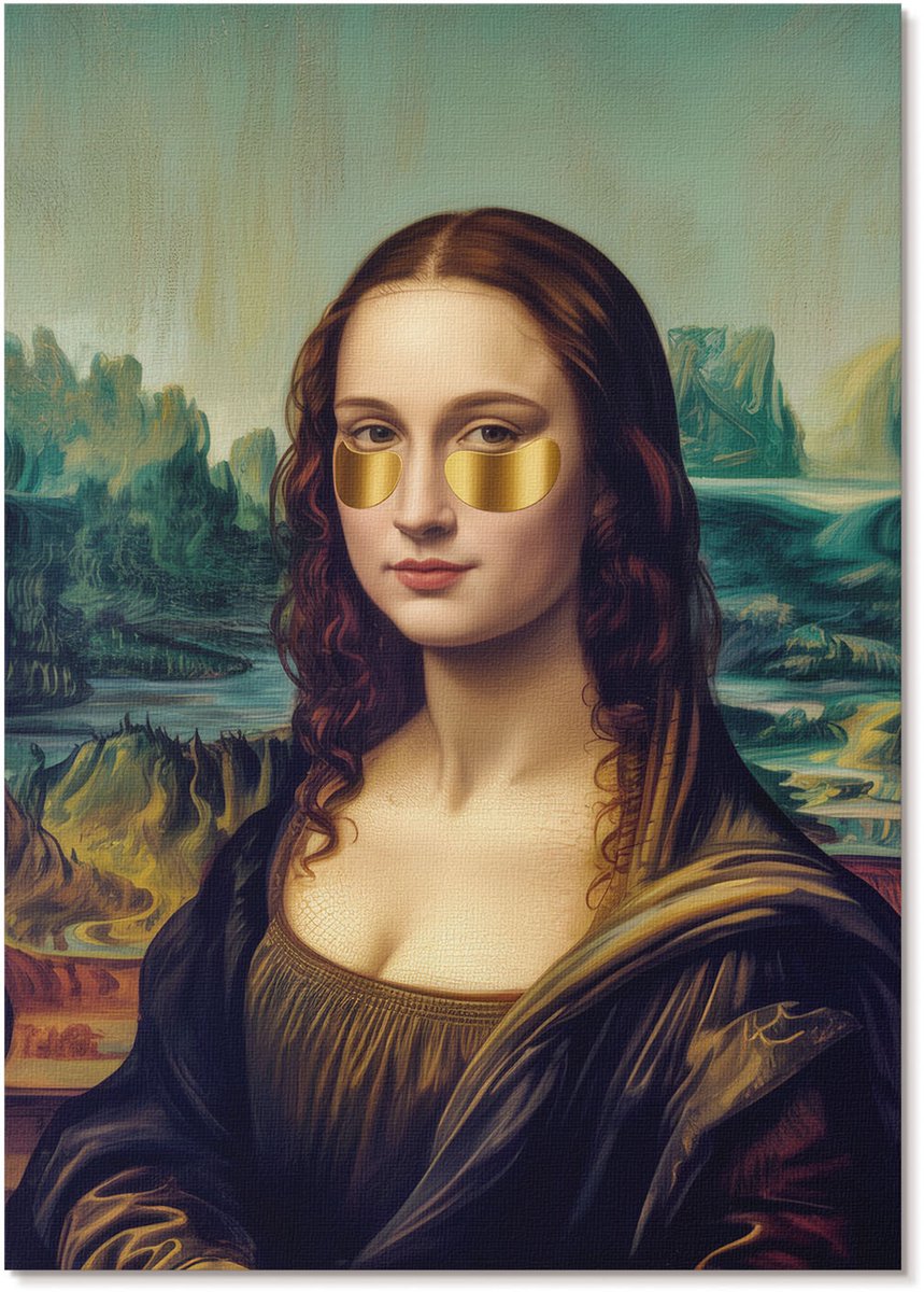 Tulup Polycanvas Wandposter - Een Moderne Mona Lisa, Schilderen - A4 - Groen Decoratie - Rechthoek - Interieurdecoratie - Woonkamer, Slaapkamer, Kantoor - Humoristisch
