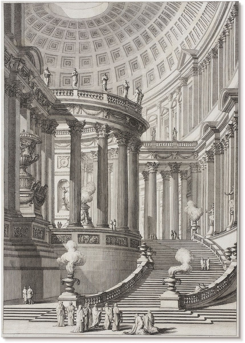 Tulup Polycanvas Poster - Oude Tempel, Tekening - A4 - Zwart Wanddecoratie - Rechthoek - Kunstposter - Woonkamer, Slaapkamer, Kantoor - Klassiek