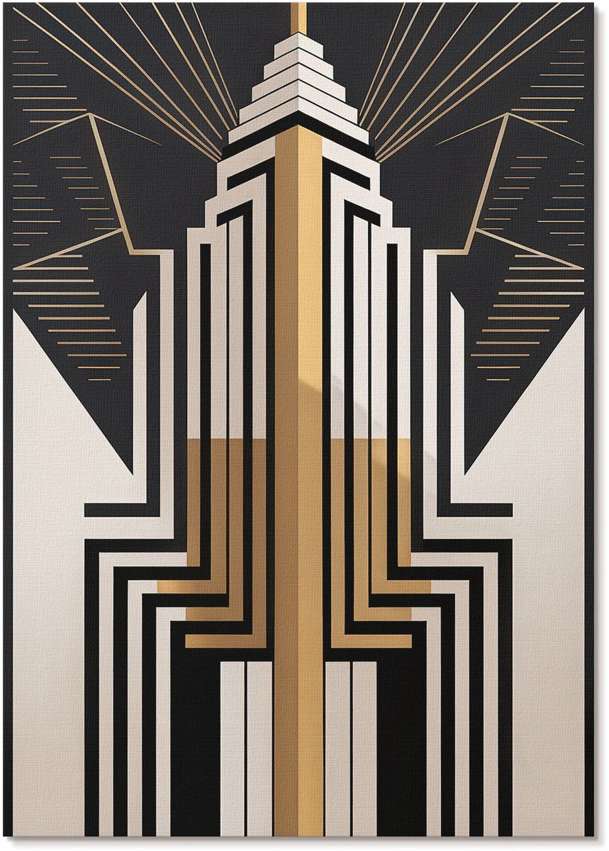 Tulup Polycanvas Wandposter - Art Deco, Illustratie - A4 - Zwart Illustratie - Rechthoek - Muurkunst - Woonkamer, Slaapkamer, Kantoor - Art deco