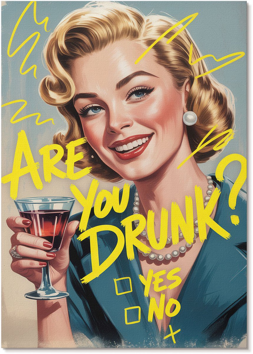 Tulup Polycanvas Wandposter - Ben Je Dronken?, Illustratie - A4 - Geel Patroon - Rechthoek - Interieurdecoratie - Woonkamer, Slaapkamer, Kantoor - Retro