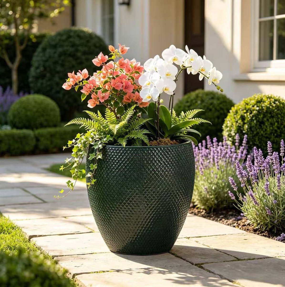 MIVRAY Bloempot – Extra Groot Ø46 x 53 cm – Keramiek – Donkergroen – Voor Buiten Op Balkon En In De Tuin – Met Drainagegaten