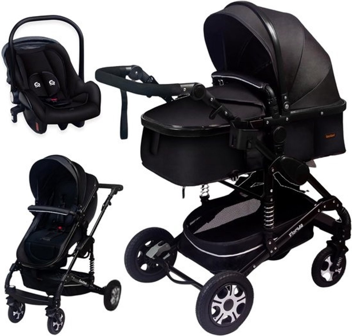 Kinderwagen 3-in-1 - Combi kinderwagen Reiswieg set - Baby vervoeren - TÜV-gecertificeerd - Vanaf geboorte - Zwart/Zwart