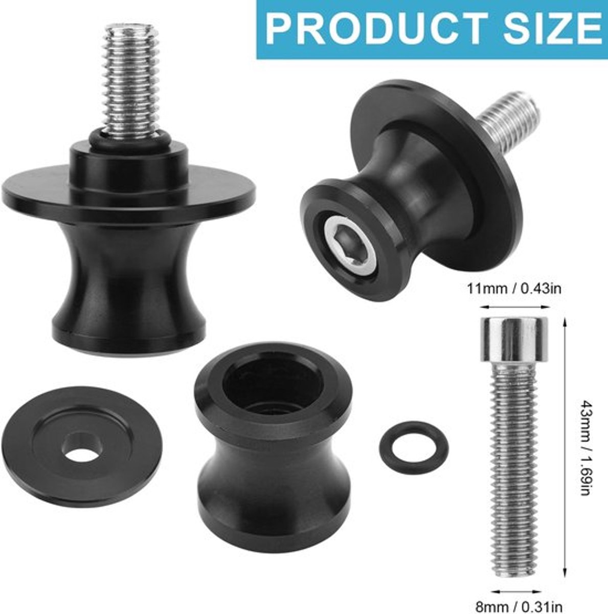 Dailygoods- Swingarm Spool - 2 Stuks - 8mm M8 - ABS/Metaal - Motorfiets Accessoire